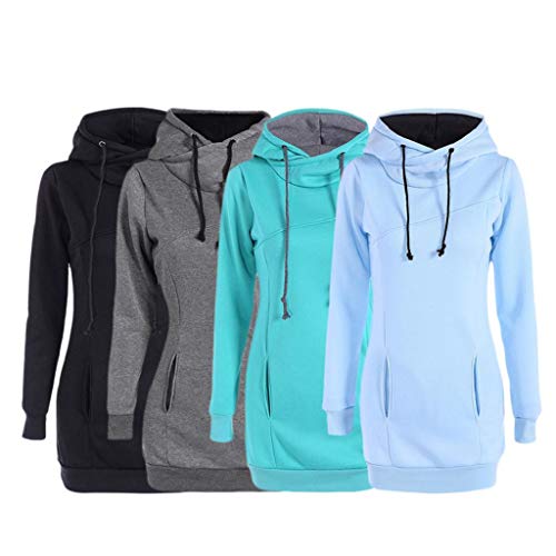 SHOBDW Mujer Liquidación Venta Sudadera con Capucha para de Color sólido Casual Fit Recta Invierno Manga Larga Tops Abrigos Chaqueta Sexy Vestidos Delgados (M, S-Azul Claro)