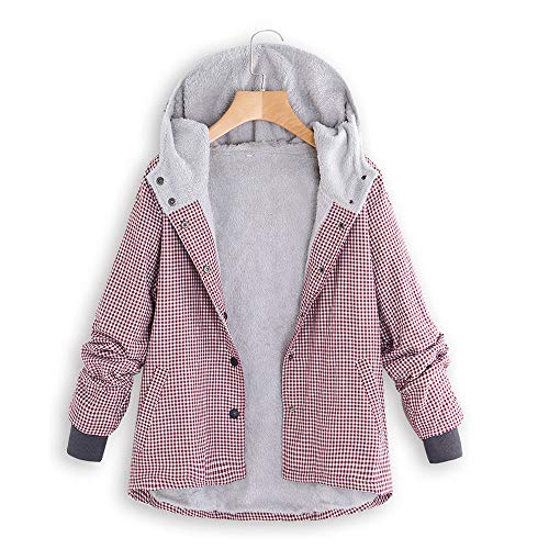 SHOBDW Mujer Sudadera con Capucha de Manga Larga de Manga Larga Estampado A Cuadros Enrejados Bolsillos Chaquetas de Punto Vintage Chaquetas de Invierno de Gran Tamaño Cálido(Rojo,Large)