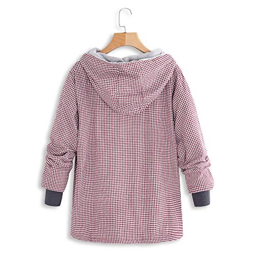 SHOBDW Mujer Sudadera con Capucha de Manga Larga de Manga Larga Estampado A Cuadros Enrejados Bolsillos Chaquetas de Punto Vintage Chaquetas de Invierno de Gran Tamaño Cálido(Rojo,Large)