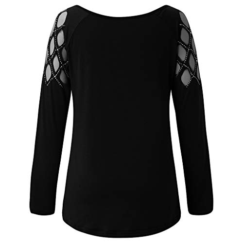 SHOBDW Mujeres Camisetas de Manga Larga Tallas Grandes Cuello en V sólido Camisa de Manga Larga Moda Casual Primavera Otoño Blusa Blusas Sueltas Diseño Cruzado Delantero Camiseta(Negro,S)