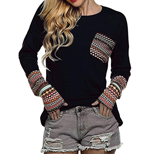 SHOBDW Separación Mujer Camiseta Manga Larga Labor de Retazos Blusa Tops otoño Invierno Ropa (M, Negro)