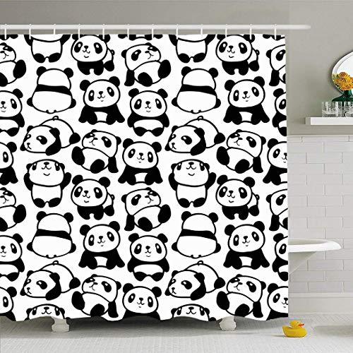 Shower Curtain Set With Hooks 60x72 Backdrop Animal Decoration Pattern Design Pandas Animals Wildlife Wild Posture With Baby Textures Waterproof Polyester Fabric Bath Decor For Bathroom 72x79 Inch