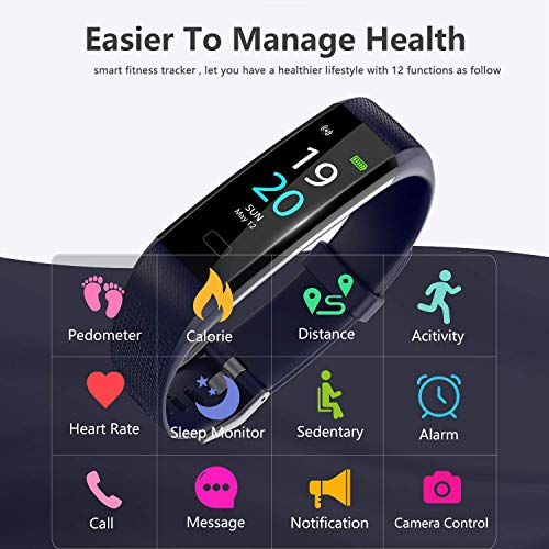 Showyoo Fitness Pulsera de Actividad Inteligente Impermeable IP68 con Pantalla Color, Pulsera Inteligente Pulsómetro, Cronómetros, Monitor de Sueño Podómetro GPS Reloj Deportivo Mujeres Hombres Niños
