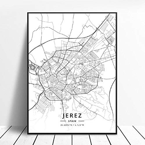 shuimanjinshan Palma Avilés Girona Terrassa Jerez León España Lienzo Arte Mapa Cartel 50X70Cm No Frame W-596
