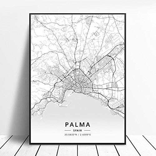 shuimanjinshan Palma Avilés Girona Terrassa Jerez León España Lienzo Arte Mapa Cartel 50X70Cm No Frame W-597