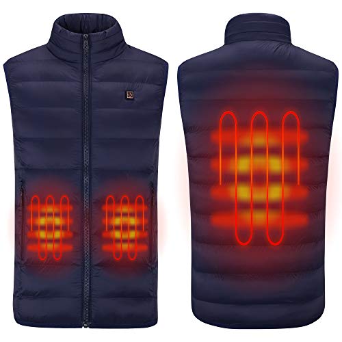 Sidiou Group Chaleco térmico eléctrico Cargador térmico con Carga USB Chaleco Ajustable de la Chaqueta de Abajo de la Ropa Abajo Chaleco de Chaleco Recargable para Hombre (Blue, L)