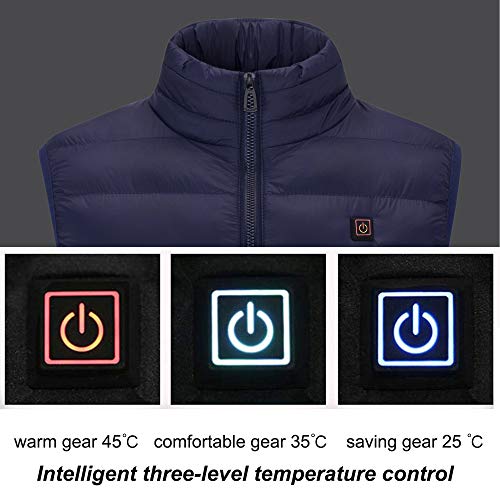 Sidiou Group Chaleco térmico eléctrico Cargador térmico con Carga USB Chaleco Ajustable de la Chaqueta de Abajo de la Ropa Abajo Chaleco de Chaleco Recargable para Hombre (Blue, L)