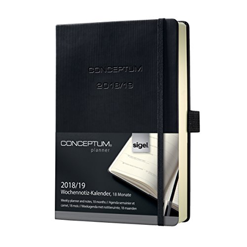 Sigel C1903 Agenda semanal 18 meses 2018 / 2019 y cuaderno, tapa dura, 14,8 x 21,3 cm, negro