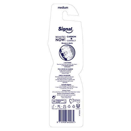 Signal White Now Brosse à Dents Manuelle Medium, Poils Carbon et Lamelle Blancheur (Lot de 12)