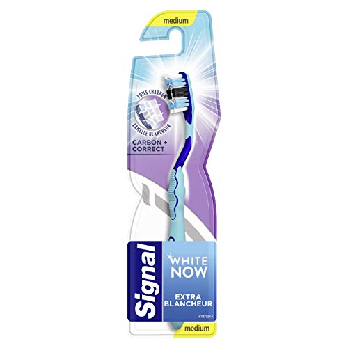 Signal White Now Brosse à Dents Manuelle Medium, Poils Carbon et Lamelle Blancheur (Lot de 12)