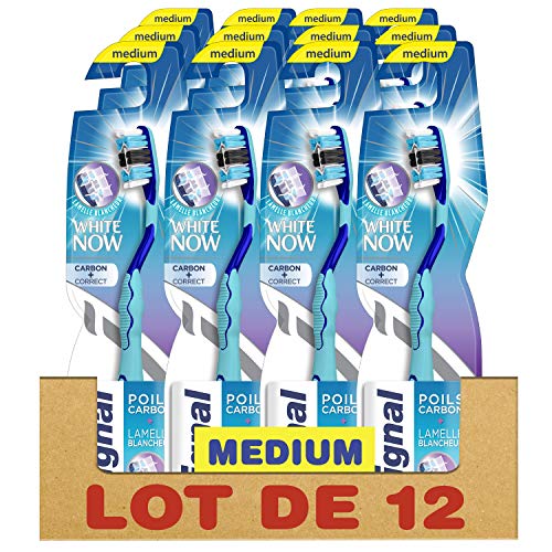 Signal White Now Brosse à Dents Manuelle Medium, Poils Carbon et Lamelle Blancheur (Lot de 12)