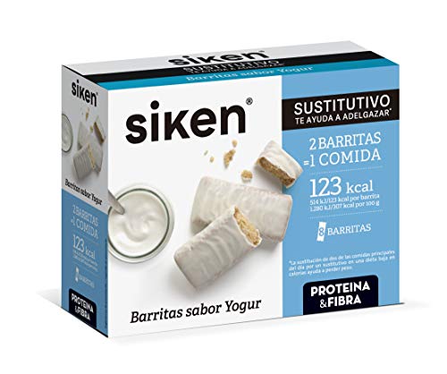 SIKEN SUSTITUTIVO - Barritas Sustitutivas, Sabor yogur, 2 barritas sustituyen 1 comida, Caja 8 Unidades, 2 barrita sustituyen 1 comida, 170 Kcal/barrita, Ayuda a controlar tu peso