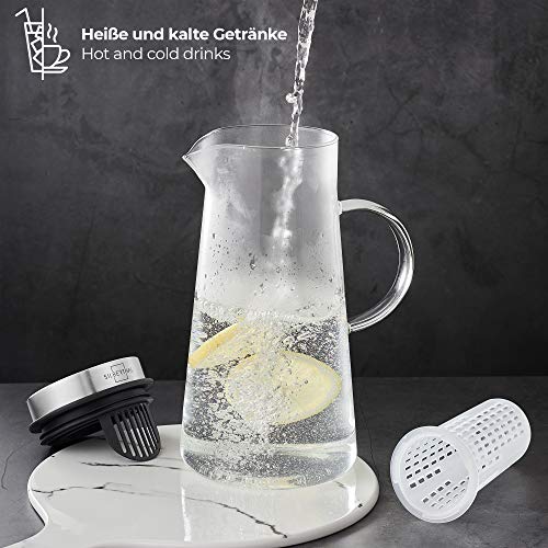 SILBERTHAL Jarra de Agua 2l | Jarra Agua Cristal | Jarra de Cristal con Tapa | Jarra Agua Detox infusiones Fruta y verdura