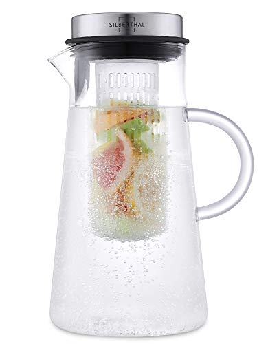 SILBERTHAL Jarra de Agua 2l | Jarra Agua Cristal | Jarra de Cristal con Tapa | Jarra Agua Detox infusiones Fruta y verdura