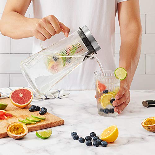 SILBERTHAL Jarra de Agua 2l | Jarra Agua Cristal | Jarra de Cristal con Tapa | Jarra Agua Detox infusiones Fruta y verdura