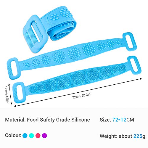 Silicona Cuerpo Cepillo, Exfoliante Posterior de Silicona, 72cm de Doble Cara Baño de Silicona Cepillo Corporal Exfoliante Largo, Suave y Seguro, Masaje Corporal Completo, Fácil de Limpiar (azul)