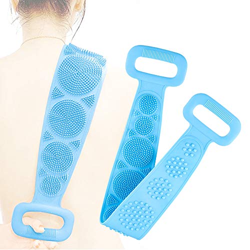 Silicona Cuerpo Cepillo, Exfoliante Posterior de Silicona, 72cm de Doble Cara Baño de Silicona Cepillo Corporal Exfoliante Largo, Suave y Seguro, Masaje Corporal Completo, Fácil de Limpiar (azul)