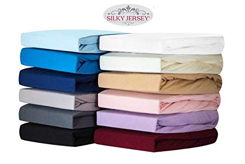 Silky Jersey - Sábanas bajeras 100% algodón Peinado, Jersey elástico de Tacto Suave, Sábana Resistente a Las Arrugas sin Plancha para colchón de hasta 30 cm de Altura - 120x200 cm Blanco
