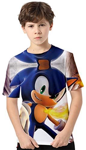 Silver Basic Camiseta de Sonic para Niños y Niñas Inspirada en la Popular Película Sonic The Hedgehog Sonic Cosplay Bonito Regalo para los Fanáticos del Cine 100,78Sonic The Hedgehog Cosplay-1