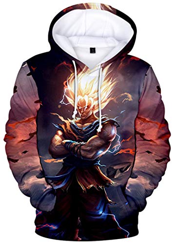 Silver Basic Sudaderas con Capucha de La Novedad del Niño Sudadera con Estampado 3D Dragon Ball para Adolescentes Sudadera con Capucha Japonesa para Fanáticos de La TV XS,602Goku llameante-3