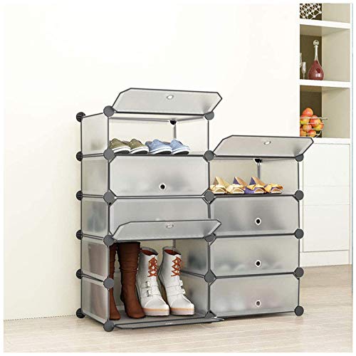 SIMPDIY Zapatero Cubos,1x10 Cubos Almacenamiento zapateros Modular, Unidad Gran Capacidad organizadores Zapatos con Door, Shoes Cubo Almacenamiento Botas en la Entrada la Sala Estar (47x37x180cm)