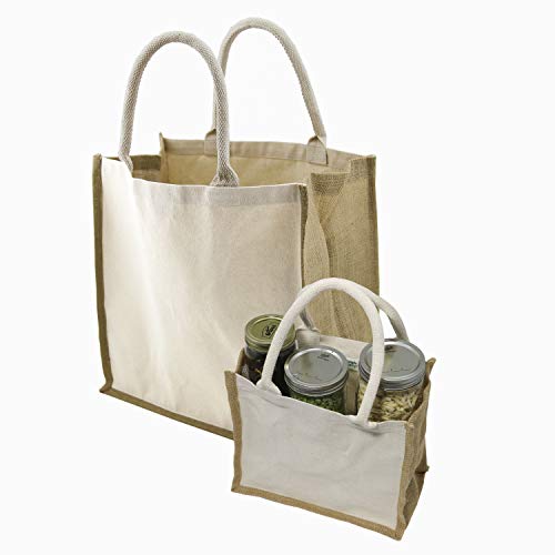 Simple Ecology - Bolsa de la compra reutilizable de lona y yute, tamaño XL y mini (asas resistentes, cómodas y duraderas, plegable, bolsa de regalo y manualidades)