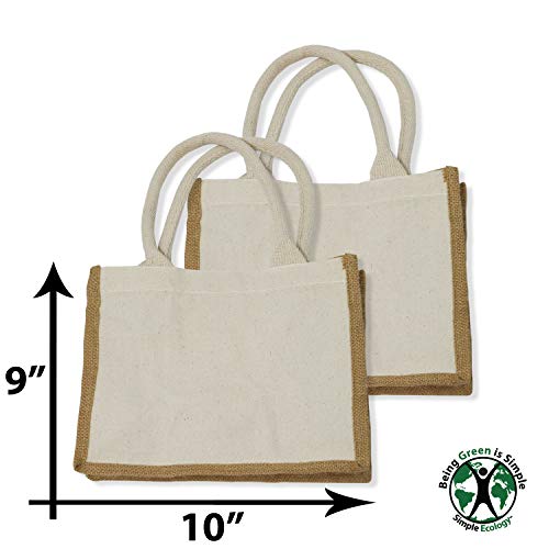 Simple Ecology - Bolsas de lona y yute reutilizables reutilizables – Mini totalizador 2 paquetes; asas resistentes, cómodas y duraderas, plegables, artesanías y bolsas de regalo, bolso