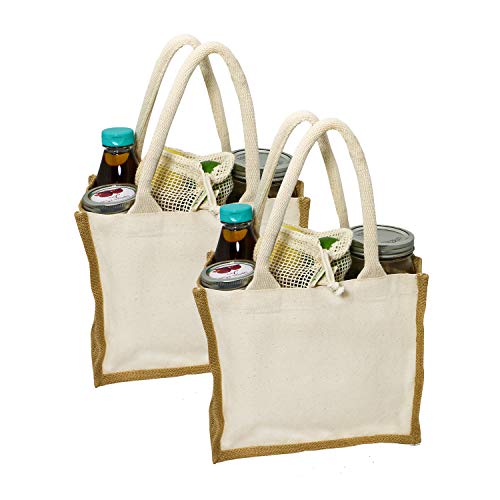 Simple Ecology - Bolsas de lona y yute reutilizables reutilizables – Mini totalizador 2 paquetes; asas resistentes, cómodas y duraderas, plegables, artesanías y bolsas de regalo, bolso