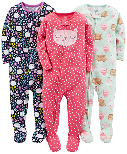 Simple Joys by Carter's pijama de algodón para bebés y niñas pequeñas, 3 unidades ,Sweets/Floral/Kitty ,4T