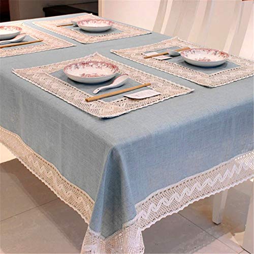 Simple Mantel Azul de Lino de algodón Borde de Encaje Rectangular a Prueba de Polvo Cubiertas de Mesa para Mesa de té Frigorífico Azul 50x60cm