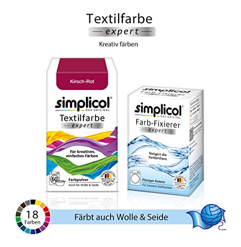 Simplicol Expert + fijador del Color Paquete de Kombi Fabric Dye: Tinte de Coloración para Textiles: Lavado a Mano o Lavadora - Rojo chereza