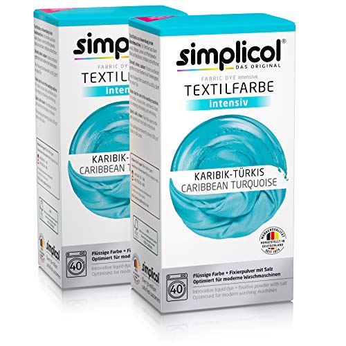 Simplicol Kit de Tinte Textile Dye Intensive Turquesa: Colorante para Teñir Ropa, Tejidos y Telas Lavadora, Contiene Fijador para Colorante Líquido, Anti Alérgeno, No Destiñe, Seguro para su Lavadora