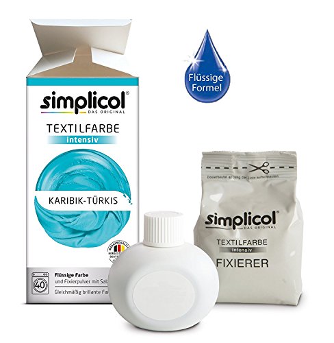 Simplicol Kit de Tinte Textile Dye Intensive Turquesa: Colorante para Teñir Ropa, Tejidos y Telas Lavadora, Contiene Fijador para Colorante Líquido, Anti Alérgeno, No Destiñe, Seguro para su Lavadora