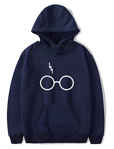 SIMYJOY Mujer Fans Sudaderas con Capucha Relámpago Cicatriz en Gafas Sporte Sweaters Casual Cool Tops Sudadera para Niñas, Mujeres y Adolescentes Azul XS