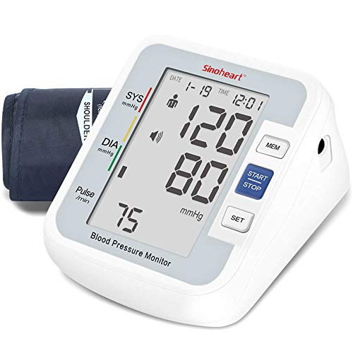 sinoheart Tensiómetro de Brazo Digital,Tensiómetro de Brazo de brazo digital con detección del pulso arrítmico, validado clínicamente, A801 con función de voz,pantalla LCD grande，brazalete(24cm-34cm)