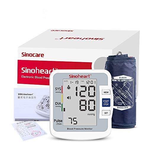 sinoheart Tensiómetro de Brazo Digital,Tensiómetro de Brazo de brazo digital con detección del pulso arrítmico, validado clínicamente, A801 con función de voz,pantalla LCD grande，brazalete(24cm-34cm)