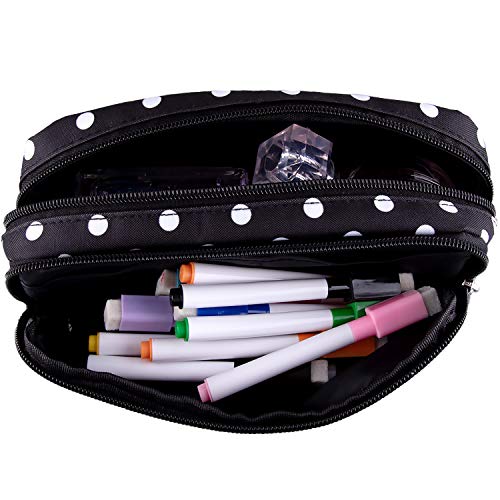 SIQUK Estuche Negro con Punto Blanco Multifuncional bolsa para lápices Grande para Almacenamiento de Papelería