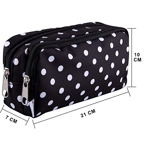 SIQUK Estuche Negro con Punto Blanco Multifuncional bolsa para lápices Grande para Almacenamiento de Papelería