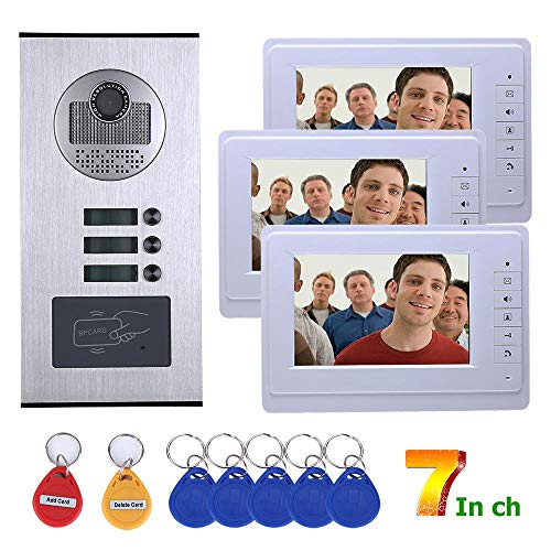 Sistema de grabación de intercomunicación con Timbre para teléfono de Video de 7 Pulgadas para el apartamento/la Familia RFID IR-Cut HD 1000TVL Cámara Impermeable con 3 monitores