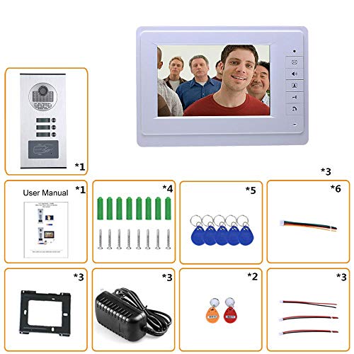 Sistema de grabación de intercomunicación con Timbre para teléfono de Video de 7 Pulgadas para el apartamento/la Familia RFID IR-Cut HD 1000TVL Cámara Impermeable con 3 monitores