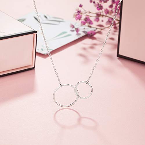 Sister Gifts of Sister - Collar de plata de ley 925 con 2 círculos para hermanas, joyería de cumpleaños y regalos de firendship