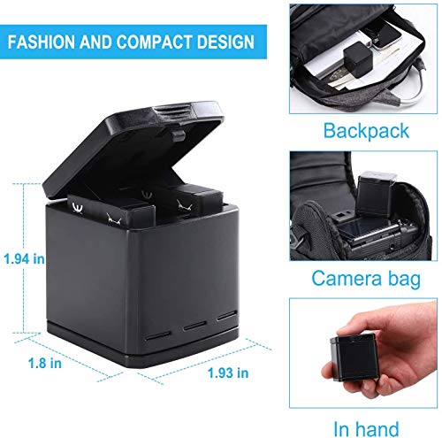 Sjpzwcrl Cargador con Paquete de 2 baterías de Repuesto para Hero 8 7 6 5 Black Hero 2018 Caja de Cargador portátil de 3 Canales para GoPro con Cable USB Tipo C