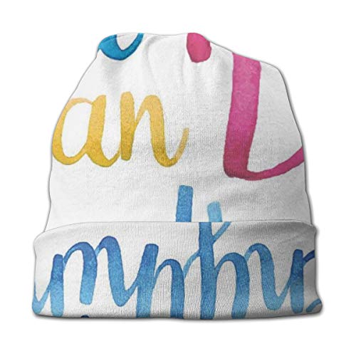 SJuczi Beanie Cap for Boy Girl,Soft Warm Kids Knit Ink Written Cursive Style You Can Do Anything Words