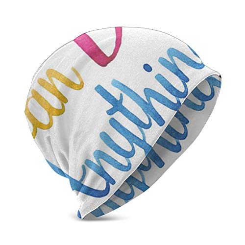 SJuczi Beanie Cap for Boy Girl,Soft Warm Kids Knit Ink Written Cursive Style You Can Do Anything Words