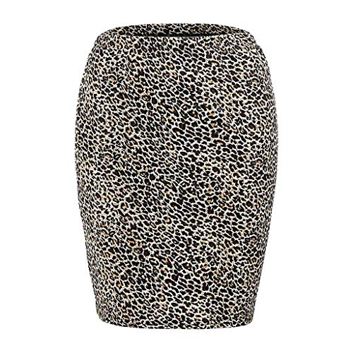 Skang Mujer Corto Falda Lápiz de Cintura Alta Elástica Básica Estampado de Leopardo Sexy Minifalda Skirt A-Line Ajustado