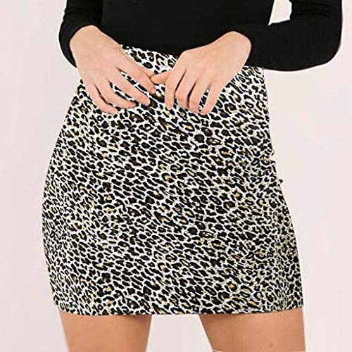 Skang Mujer Corto Falda Lápiz de Cintura Alta Elástica Básica Estampado de Leopardo Sexy Minifalda Skirt A-Line Ajustado