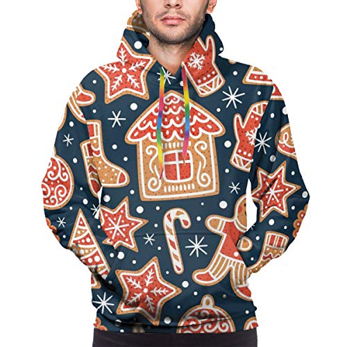 Skateboard boy Sudadera con Capucha para Hombre Patrones sin Costuras de Invierno con Galletas de Jengibre. Impresionante Vector de Vacaciones, Sudadera 3XL