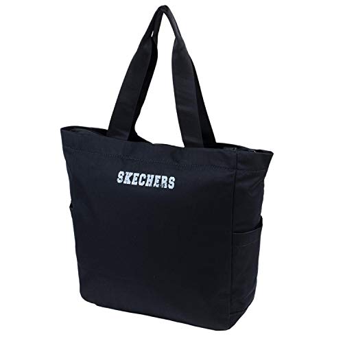 SKECHERS Bolso Tote Mujer Asa Doble Corta y Larga Lona Ligero Práctico Funcional Versátil Múltiples Compartimentos Para Uso Diario S899, Negro, Talla única