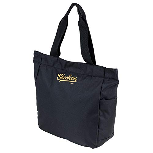 SKECHERS Bolso Tote Mujer Asa Doble Corta y Larga Lona Ligero Práctico Funcional Versátil Múltiples Compartimentos para Uso Diario S906, Negro, Talla única