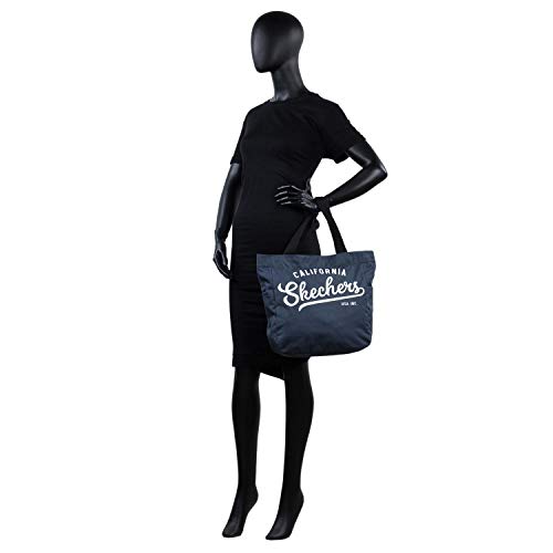 SKECHERS Bolso Tote Mujer Asa Doble Corta y Larga Lona Ligero Práctico Funcional Versátil Múltiples Compartimentos para Uso Diario S906, Negro, Talla única